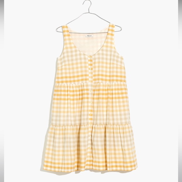 Madewell Button-Front Tiered Mini
Dress Yellow Gingham Dress - Picture 4 of 9